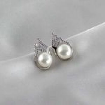 Boucles d'oreilles en argent sterling poinçonnées avec perle de culture d'eau douce bouton blanc AAA AAA 2
