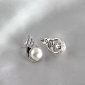 Boucles d'oreilles en argent sterling poinçonnées avec perle de culture d'eau douce bouton blanc AAA AAA 3