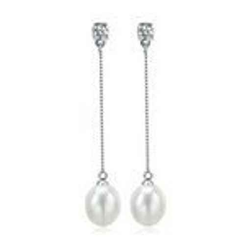 AAA White Drop-shaped Freshwater Pearl with CZ Hallmarked Sterling Silver Dangle Earrings