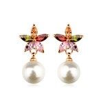 Rosévergoldete weiße künstliche Perle und mehrfarbige CZ-Blume