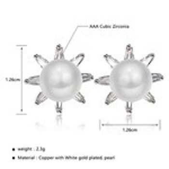 Boucles d'Oreilles Perle Simulé Plaqué Or Blanc avec Cubic Zirconia Crystal Flower Stud 2