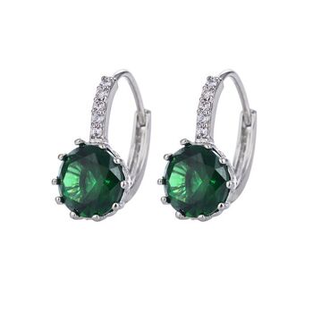 Boucles d'oreilles créoles rondes simulées vert émeraude cubique zircone cristal plaqué or blanc