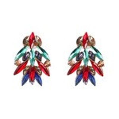 Boucles d'oreilles clous marquises colorées et cristaux ronds