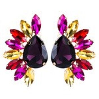 Boucles d'oreilles à tige en cristal marquise colorée et larme violette 1
