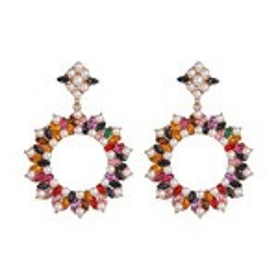 Boucles d'oreilles vibrantes de style guirlande florale en cristal et perle