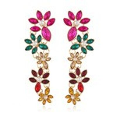 Vibrant Marquise Crystal Flower Statement Earrings