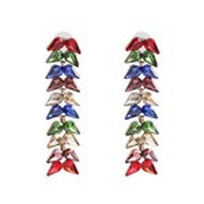 Boucles d'oreilles multicolores en forme de feuille de cristal en forme de larme