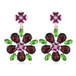 Orecchini Statement con fiore di cristallo bordeaux e verde