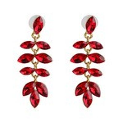 Red Marquise Crystal Leaf Linear Drop Earrings