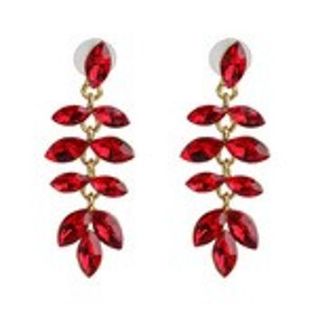 Boucles d'oreilles pendantes linéaires feuille de cristal marquise rouge 1