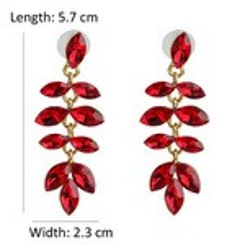 Boucles d'oreilles pendantes linéaires feuille de cristal marquise rouge 2