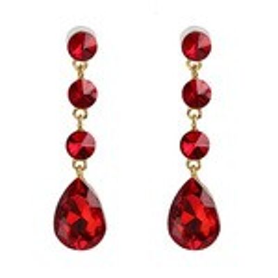 Aretes colgantes lineales de cristal rojo redondo y en forma de pera