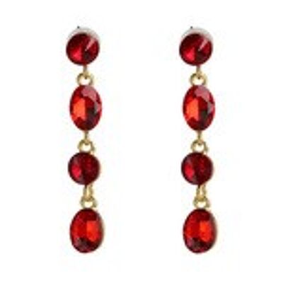 Aretes colgantes lineales de cristal redondo y ovalado rojo