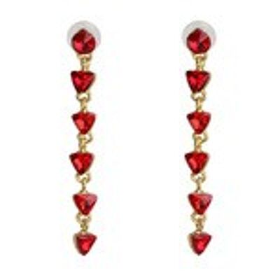 Red Round and Triangle Crystal Linear Drop Earrings