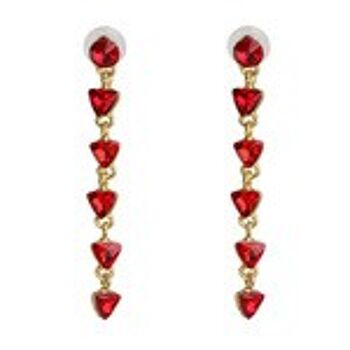 Boucles d'oreilles pendantes linéaires rondes et triangle en cristal rouge 1