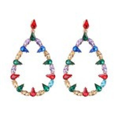 Aretes llamativos en forma de pera con cristales de talla marquesa y lágrima de colores