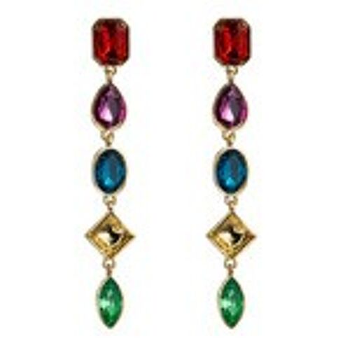 Colourful Multi-Shaped Glass Crystal Linear Drop Earrings