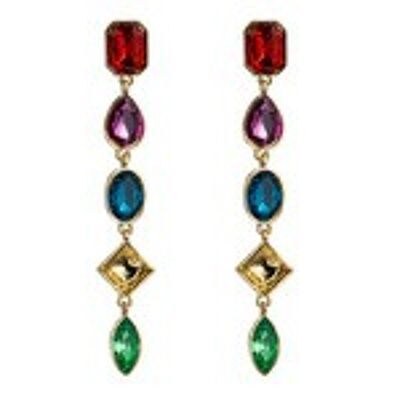 Colourful Multi-Shaped Glass Crystal Linear Drop Earrings