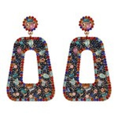 Colourful Crystal and Seed Bead Embellishment Trapezoid Drop Earrings
