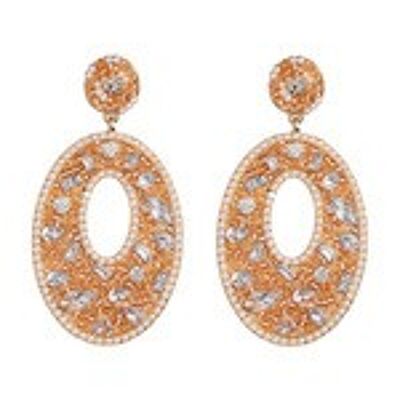 Oval Crystal Embellishment with Pearl Trim Drop Earrings