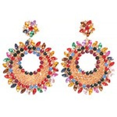 Aretes colgantes de flor de cristal redonda y marquesa de colores con abalorios