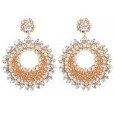 Marquise and Round Crystal Flower with Seed Bead Drop Earrings