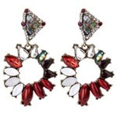 Pendants d'oreilles en cristal rouge et coquille d'ormeau