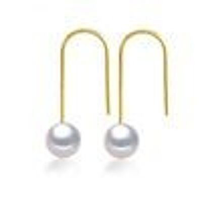 Boucles d'oreilles en argent sterling plaqué or avec perle de culture d'eau douce ronde blanche AAA