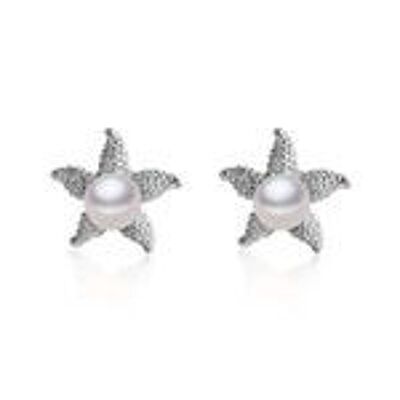 AAA White Button Freshwater Pearl Star with Hallmarked Sterling Silver Stud Earrings