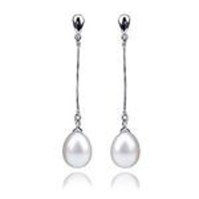 Perle d'eau douce blanche AAA en forme de goutte avec boucles d'oreilles pendantes en argent sterling poinçonnées