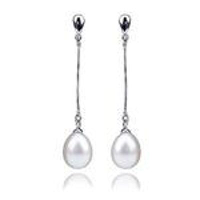 AAA White Drop-shaped Freshwater Pearl with Hallmarked Sterling Silver Dangle Earrings