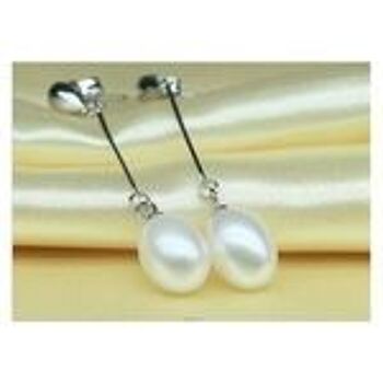 Perle d'eau douce blanche AAA en forme de goutte avec boucles d'oreilles pendantes en argent sterling poinçonnées 3