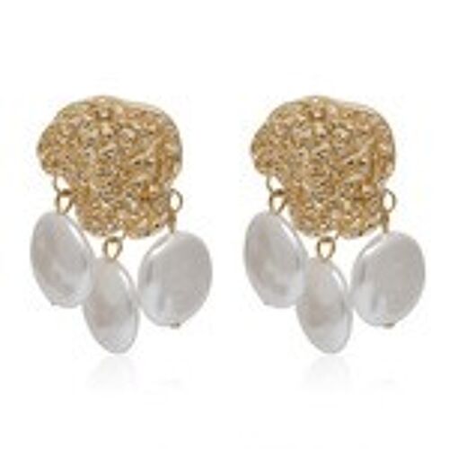 Trio Pearl with Textured Irregular Shaped Stud Statement Earrings