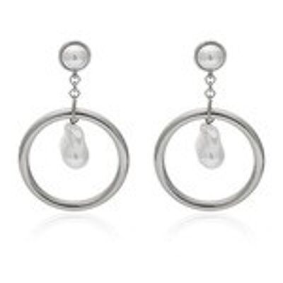 Silver Tone Hoop with Baroque Pearl Drop Earrings