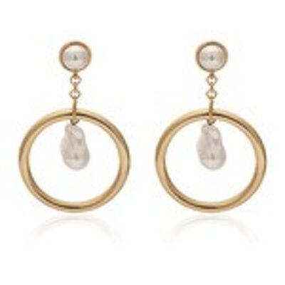 Gold Tone Hoop with Baroque Pearl Drop Earrings