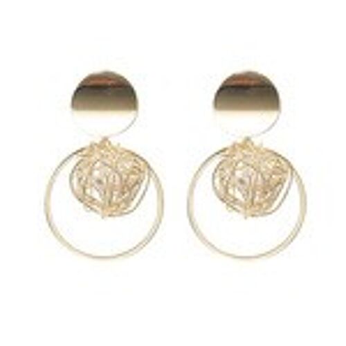 Pearl Nest Gold Tone Hoop Drop Earrings