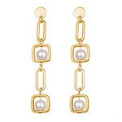 Faux Pearl Geometric Gold Tone Drop Earrings