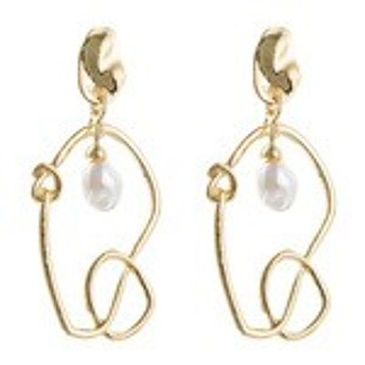 Boucles d'oreilles pendantes dorées abstraites avec perles baroques