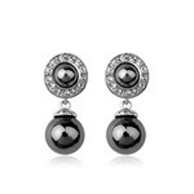 White Gold-plated Dark Gray Simulated Pearl with Crystal