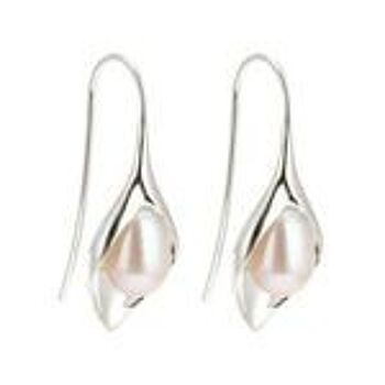 Boucles d'oreilles en argent sterling 925 avec fleur de lys calla et perle d'eau douce 1