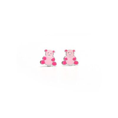 Bären-Ohrstecker aus Sterlingsilber mit rosa Emaille