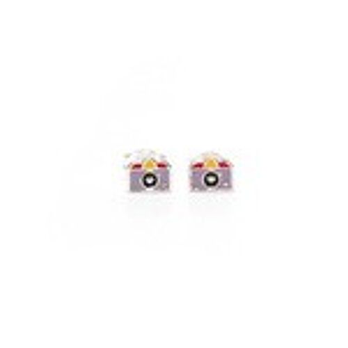 Sterling silver lilac enamel camera stud earrings