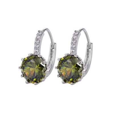 Round Simulated Green Tourmaline Cubic Zirconia Crystal White Gold Plated Hoop Earrings