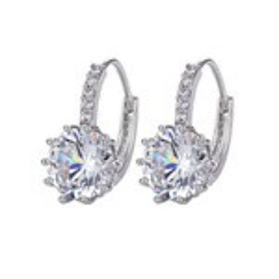 Round Simulated Diamond Cubic Zirconia Crystal White Gold Plated Hoop Earrings