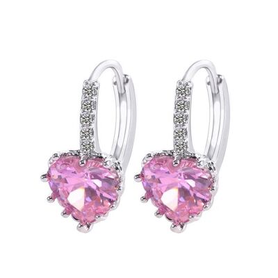 Simulierte Pink Sapphire Cubic Zirkonia Crystal Heart White Gold Plated Creolen