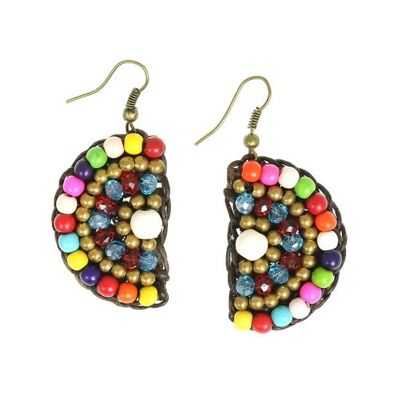 Boucles d'oreilles pendantes en cordon de cire demi-lune perles multicolores faites à la main