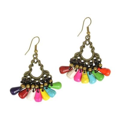 Perline multicolori fatte a mano con orecchini pendenti in ottone vintage