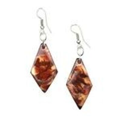 Boucles d'Oreilles Tagua Marron en Forme de Diamant avec Effet Marbre