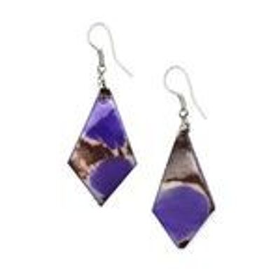 Boucles d'Oreilles Pendantes Tagua Violet en Forme de Diamant avec Effet Marbre