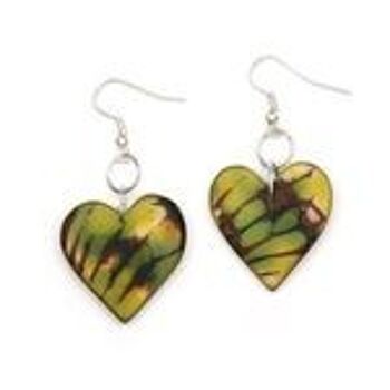 Boucles d'Oreilles Pendantes Tagua Coeur Vert Effet Marbre 1